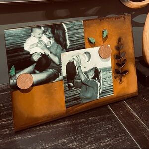 Industrial Modern Patina Metal Frame with leaf cutout